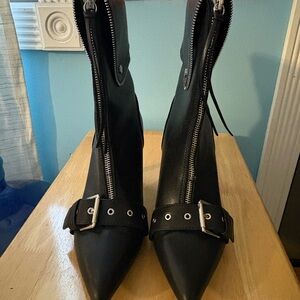 a new day Black Pointed-Toe Zip Front Heeled Boots with Buckle